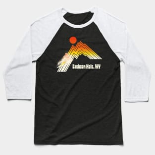 Jackson Hole Wyoming 70s/80s Retro Souvenir Style Skiing Baseball T-Shirt